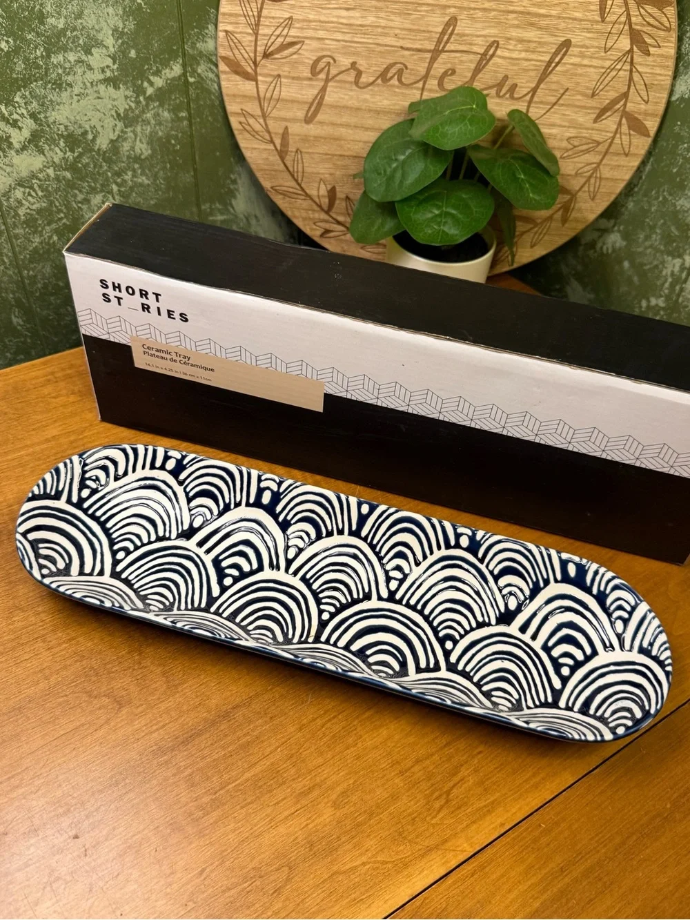 New Short Stories Navy & White Ceramic Tray